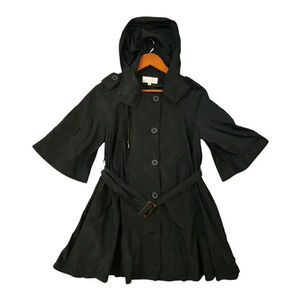 G200G Pink Long Rain Coat Jacket Women Size 36 Black Polyester Waterproof Hooded